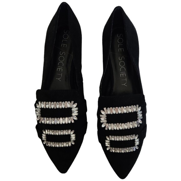 Sole Society Women's Shoes Size 10M Kelynn Black Suede Loafers Rhinestone Bling - Picture 9 of 9
